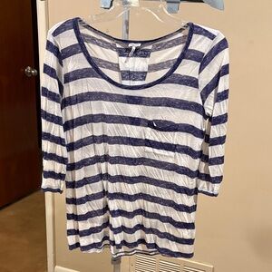 Splendid Navy and White Striped Long Sleeve Top